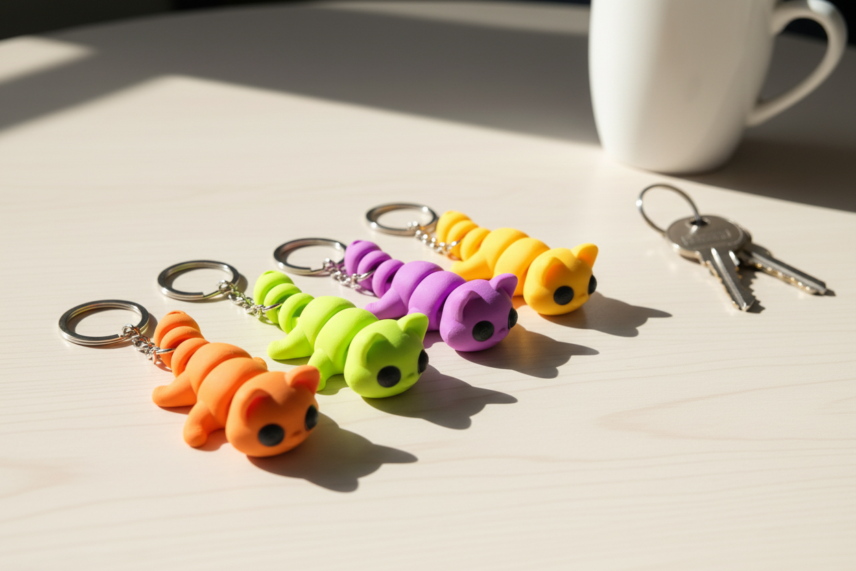 Cat Articulated Keyring in professional setting