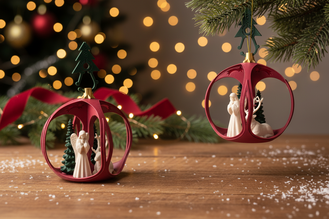 Christmas Bauble with Angel, Deer and Tree Set of 2