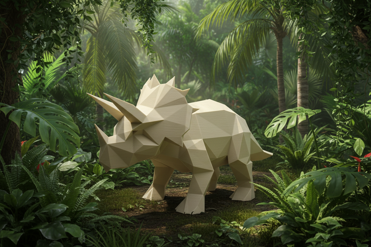 Geometric Triceratops Dinosaur with jungle background
