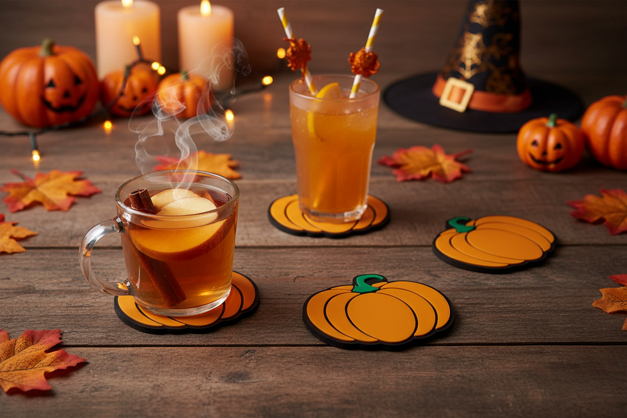Pumpkin Coaster, set of 4, halloween.